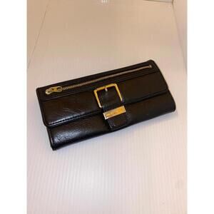 MICHAEL KORS Black Leather Buckle Flap Zip Around Wallet Clutch Organizer‎
